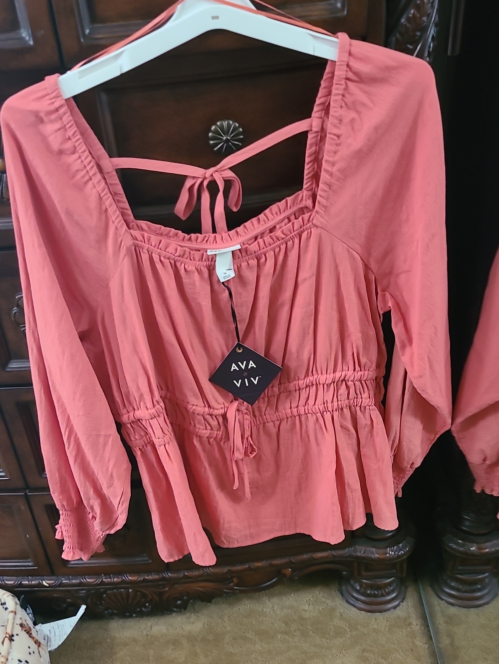 Ava & Viv Coral Pink Elastic Ruffle Top